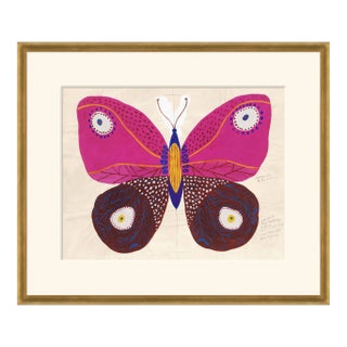 Pink Butterfly Art Print in Gold Frame with Large Mat by Paule Marrot For Sale