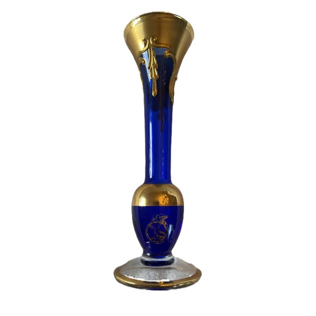 Late 20th Century Murano “Tre Fuochi Florals” Enamel Gold Bud Vase Pair For Sale - Image 4 of 11