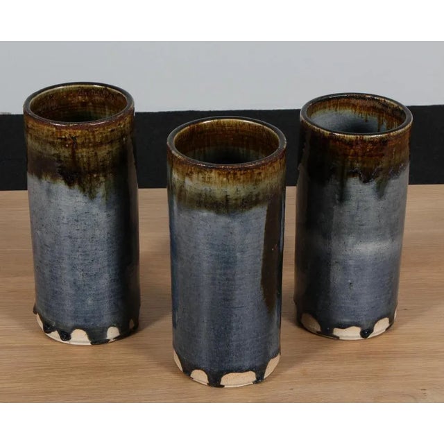 Gunver Bilde Sørensen three vases of partly glazed stoneware.