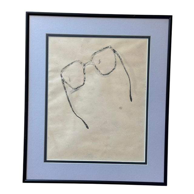 Framed pen drawing of glasses. Professionally framed with no glare museum glass.