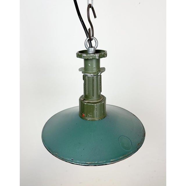 Metal Industrial Green Enamel Pendant Lamp with Cast Aluminium Top, 1960 For Sale - Image 7 of 16