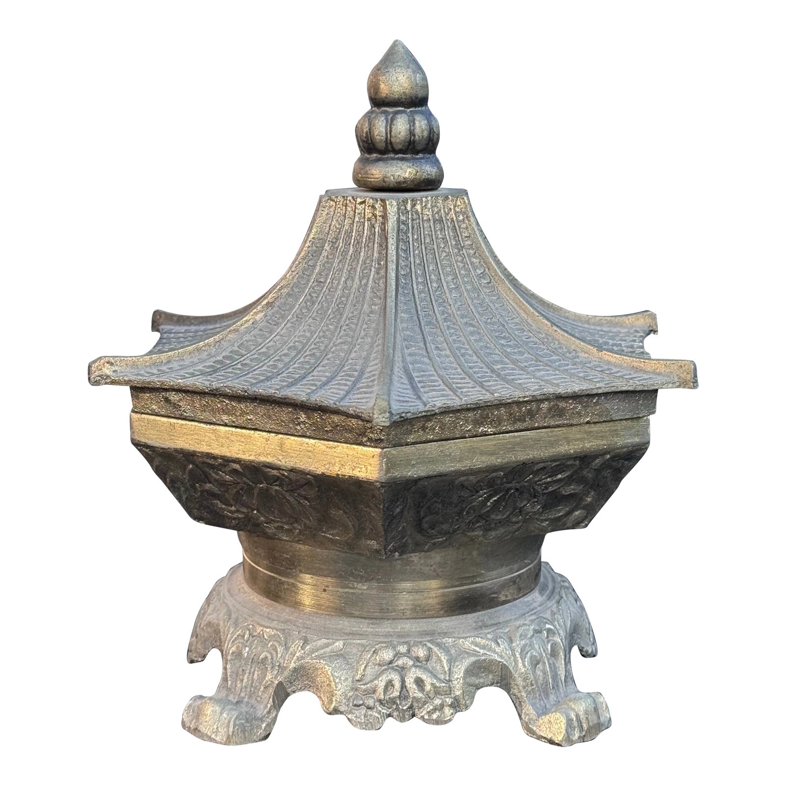 Mid-Century Brass Finish Pagoda Cache Pot | Chairish