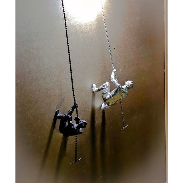 2000 - 2009 Large Pair of Vintage Global Views Handcrafted Cast Iron Climbing Man Sculptures 43" For Sale - Image 5 of 8