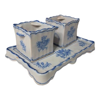 Antique, Emile Galle, Bouquetieres, Porcelian Ink Well & Tray Late 18th Century For Sale