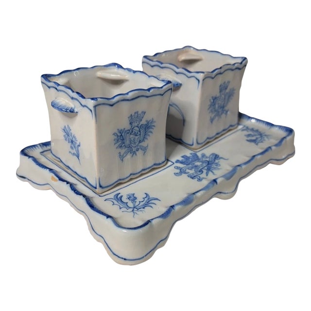 Antique, Emile Galle, Bouquetieres, Porcelian Ink Well & Tray Late 18th Century For Sale