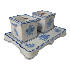 Antique, Emile Galle, Bouquetieres, Porcelian Ink Well & Tray Late 18th Century