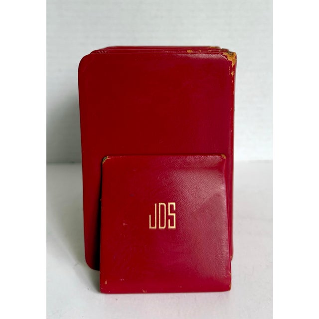 Mark Cross 1958 Mark Cross Red Leather Multilingual Translation Dictionaries With Matching Book Holder For Sale - Image 4 of 12