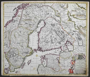 Regni Sueciae Tabula Generalis Map Etching by Frederick de Wit, 1680s