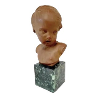 Vintage French Terracotta Bust of a Child on Marble Plinth For Sale