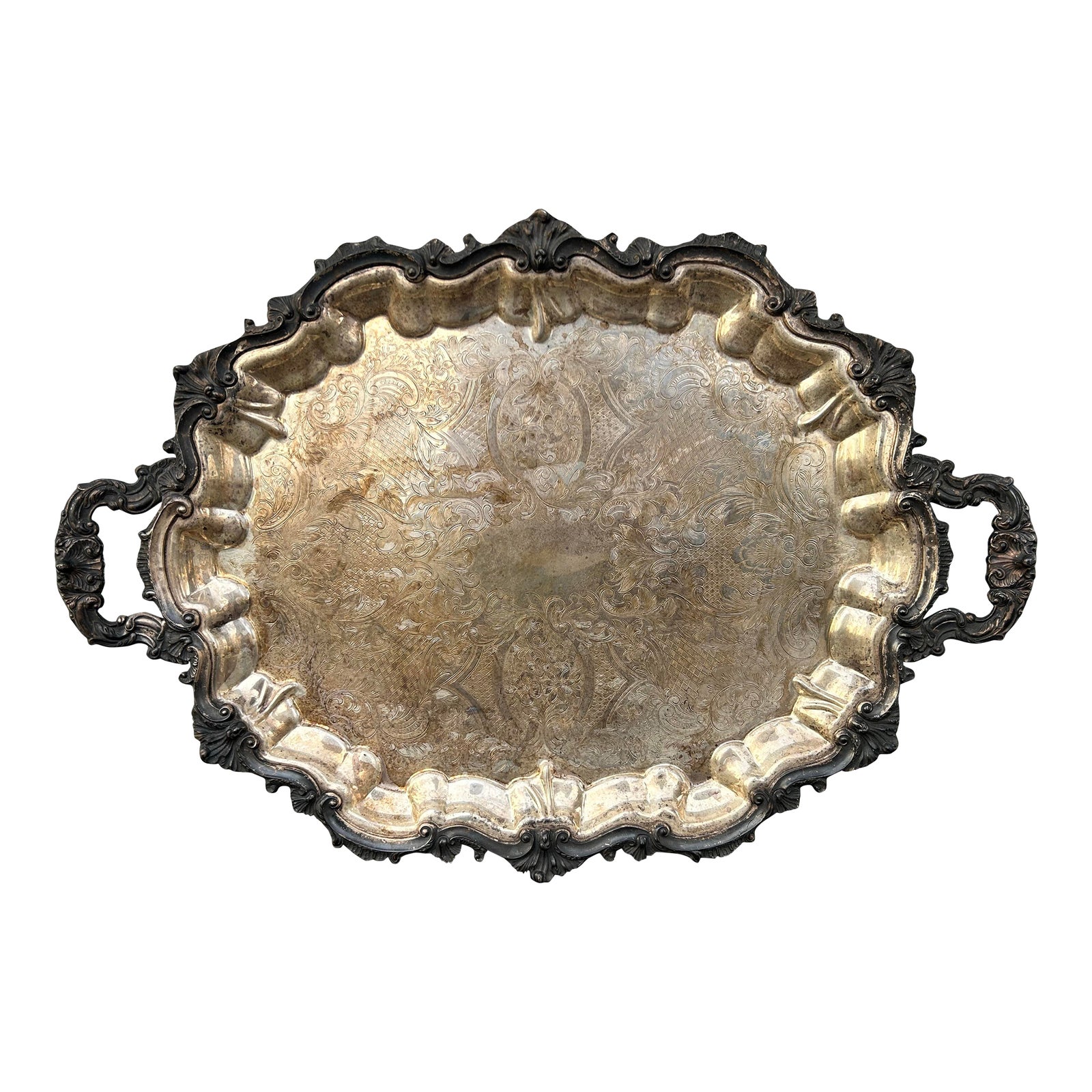 Mid 20th Century Giant Silver Plate Butler’s Tray | Chairish