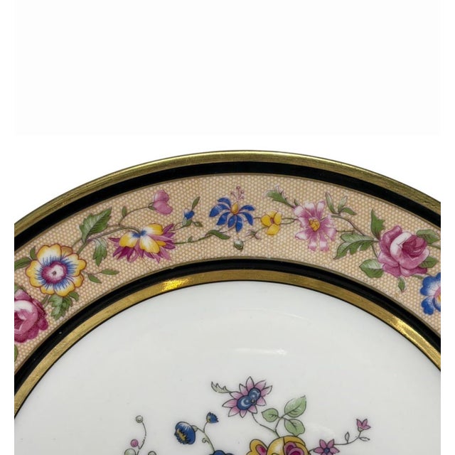 Tan 1920s Antique French Porcelain Plates With Floral Polychrome Design - Set of 12 For Sale - Image 8 of 10