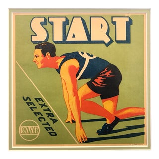 Original Matted Vintage 1940s Spanish Label, Start (Runner) For Sale