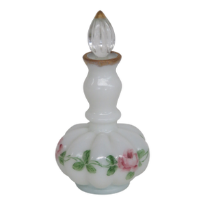 Fenton White Glass Hand Painted Roses Melon Perfume Bottle 4512b