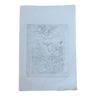 1980’s Original Female Nude in Waves on Beach Etching Print For Sale