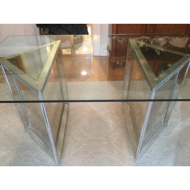 Hollywood Glamor Contemporary Mirror and Glass Dining Table For Sale - Image 4 of 7