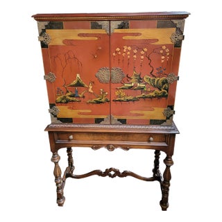 Antique Chinoiserie Painted Cabinet Circa. 1930's For Sale