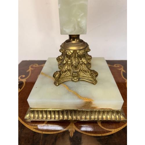 1950s Onyx and Brass Table Lamp with Green Shade, 1950s For Sale - Image 5 of 8