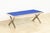 This vintage mid century modern Milo Baughman style chrome and blue strap bench is circa 1980. The clean, minimalist...