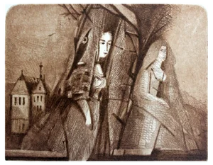 Bogdan Pikulicki, Thoughtful: A Walk with a Bird, Mezzotint on Paper, 1993