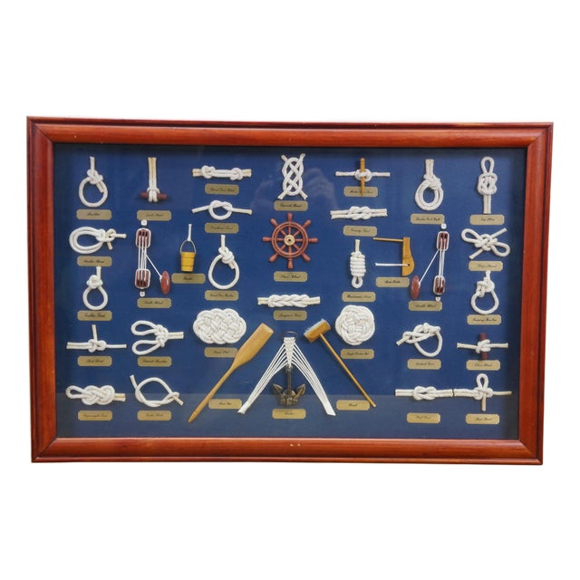 Vintage Nautical Maritime Sailing Rope Knots Boat Ship Shadow Box Display 24" For Sale