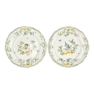 Vintage French Lallier Moustiers Bird Plates, a Pair
