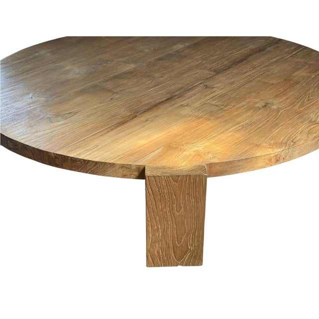 Sculptural Teak Wood Round Table, Expressive Natural Grain, Modern Organic For Sale - Image 6 of 9