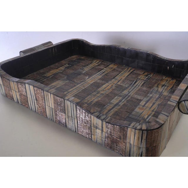The Vintage Handmade Ribbed Horn and Bone Serving Tray is a striking blend of natural material and artisanal...