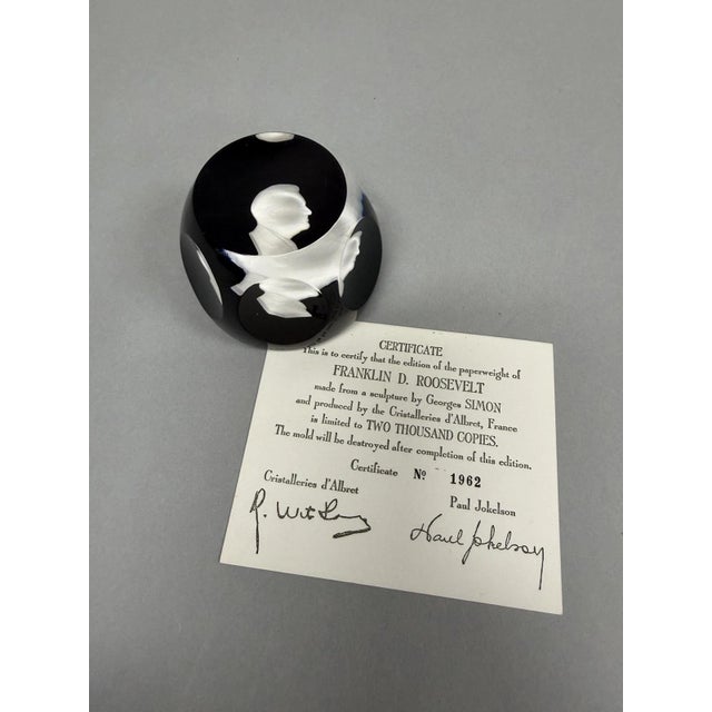 Late 20th Century Cristal d'Albret France Franklin D Roosevelt Sulphide Paperweight Faceted Purple For Sale - Image 10 of 10