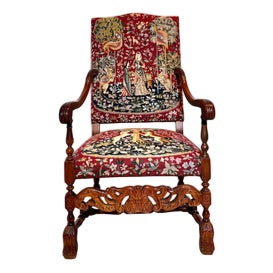 Tapestry Armchair in Wooden Structure For Sale