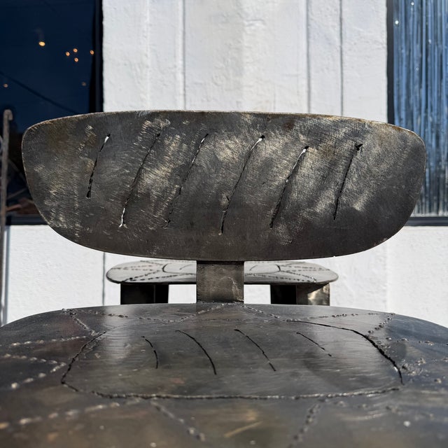 Metal 1980's Vintage Hammered Steel Bar Stools - A Pair For Sale - Image 7 of 11