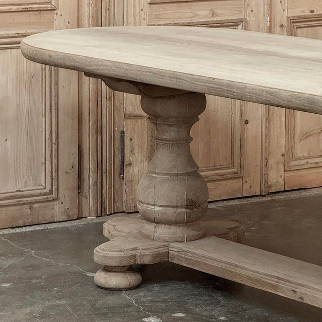 Ecru French Mid-Century Oval Trestle Table ~ Stripped Solid Oak For Sale - Image 8 of 18