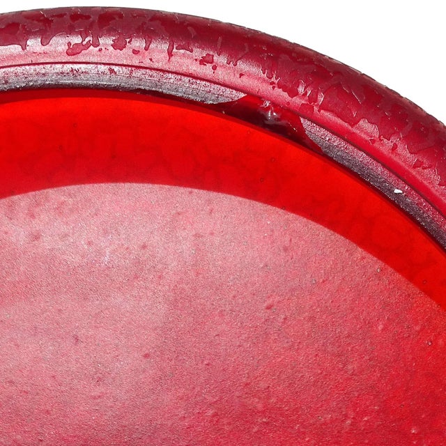 Glass Vintage Murano Ruby Red Corroso Texture Italian Art Glass Large Vanity Jewelry Casket Decorative Box For Sale - Image 7 of 7