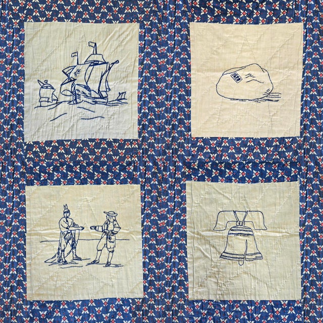 American Hand-Embroidered 1950s Patriotic Quilt For Sale - Image 3 of 18