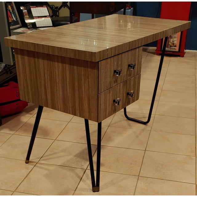 1950s MIdCentury Style Laminated Desk With Black Metal Legs Chairish