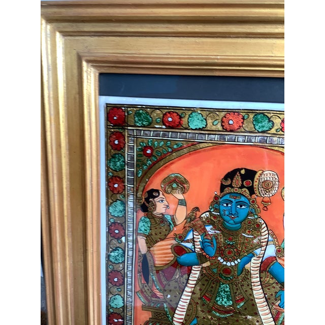 Late 19th Century 19th C Thanjavur Reverse Glass Painting Andal Tanjore South India Indian Antique Gold Gilt Frame For Sale - Image 5 of 17
