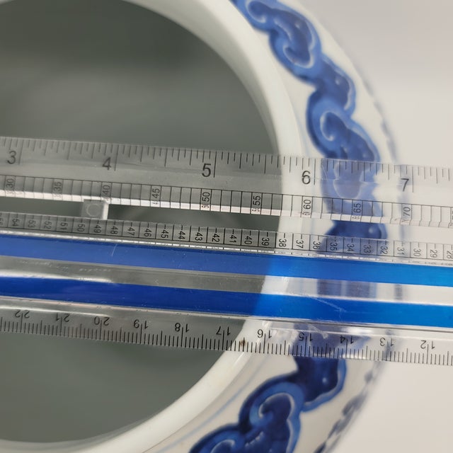 Vintage Large Hand-Painted Chinoiserie Blue & White Lotus Temple Porcelain Jar With Lid For Sale - Image 12 of 18