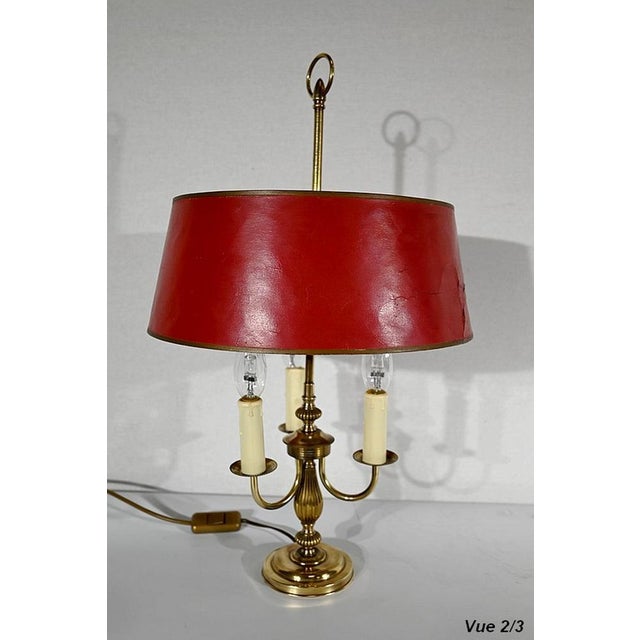 Louis XVI Style Brass Bouillotte Lamp with Red Lampshade, 1890s For Sale - Image 11 of 18