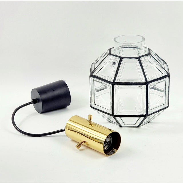 Metal Mid-Century Glass and Brass Pendant Lights, Germany, 1970s, Set of 2 For Sale - Image 7 of 11
