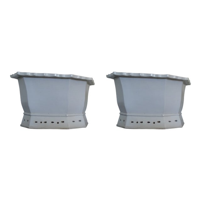 Mid 20th Century Pair of Large Chinese Blanc De Chine Planters For Sale