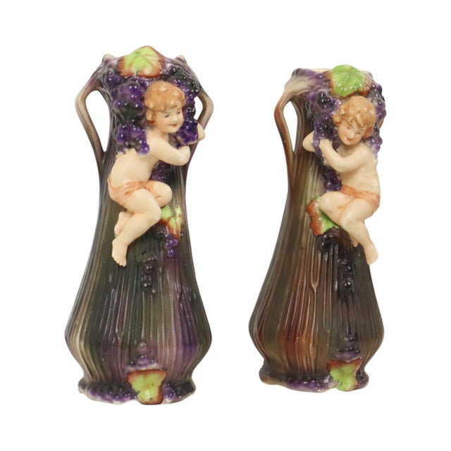 Art Nouveau Amphora Style Pottery Vases with Putti, 1890s, Set of 2 For Sale - Image 10 of 17