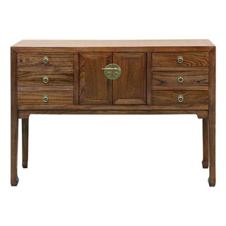 47" Brown Wood Grain Pattern Drawers Console Side Altar Table For Sale