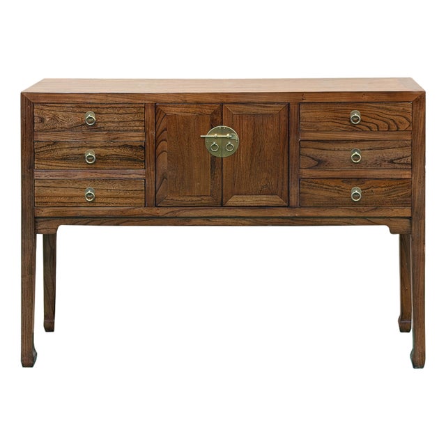 47" Brown Wood Grain Pattern Drawers Console Side Altar Table For Sale