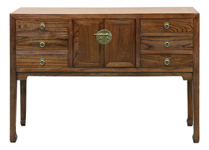 47" Brown Wood Grain Pattern Drawers Console Side Altar Table
