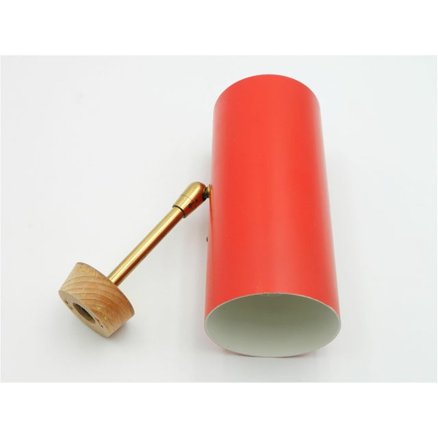 Metal Cylinder Wall Lamp with Red Shade and Chrome Arm by J.T. Kalmar, 1960s For Sale - Image 7 of 11