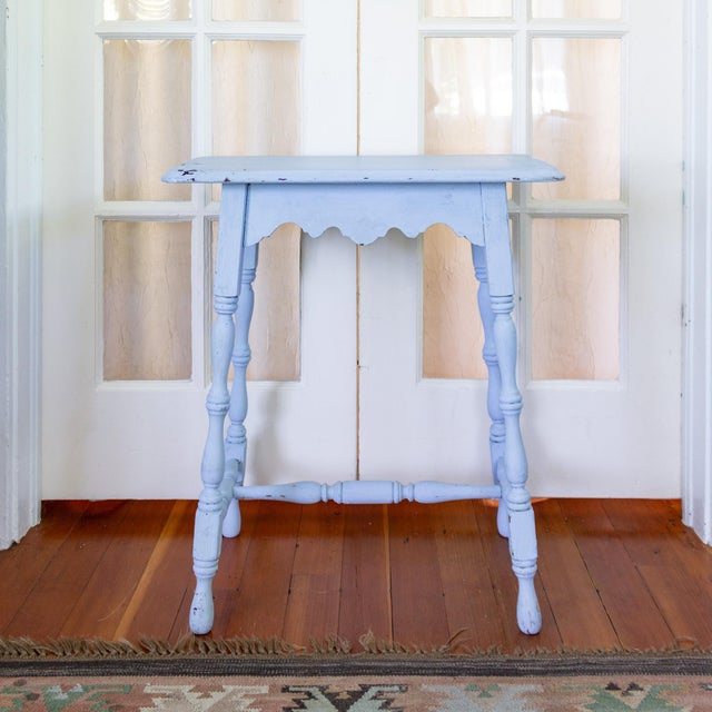 Early 20th Century Blue Painted Scalloped American Farmhouse Side Table For Sale - Image 10 of 18