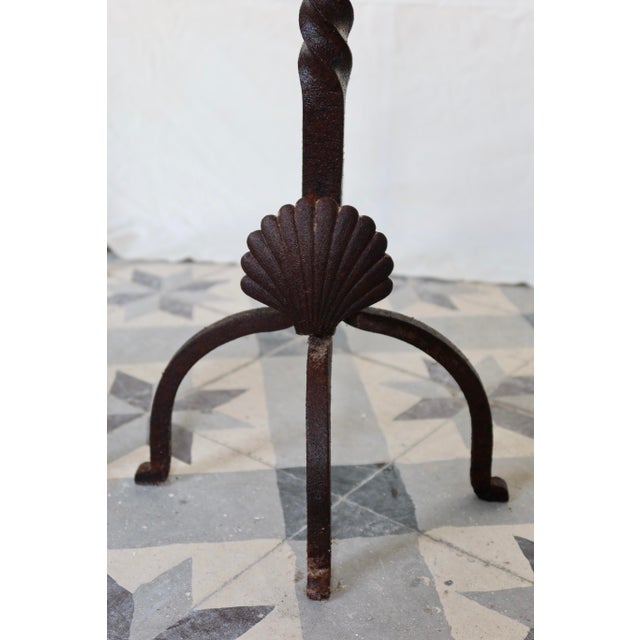 Vintage Metal and Cast Iron Andirons with Seashell Motif, 1950s, Set of 2 For Sale - Image 4 of 10