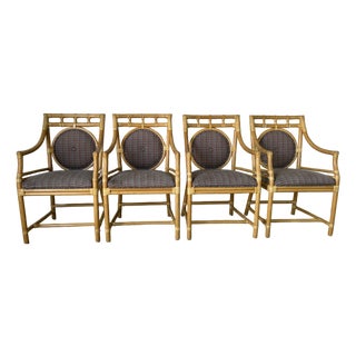 Vintage McGuire Style Bamboo & Leather Wrap Dining Arm Chairs – Set of 4 For Sale