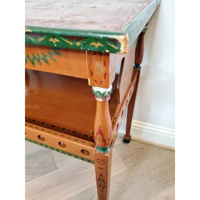 Red Russian Folk Art Painted Serving Cart For Sale - Image 8 of 11