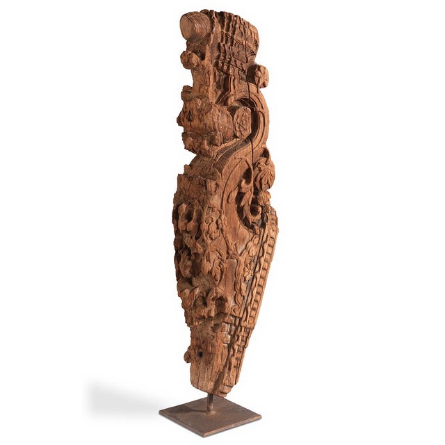 Carved Wooden Bracket on Iron Stand, 1950s For Sale - Image 6 of 6
