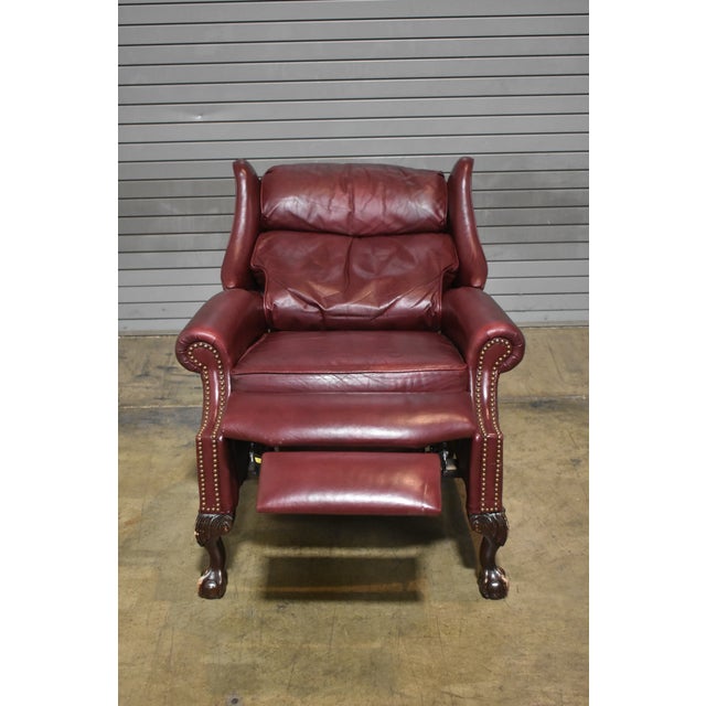 Mid 20th Century Bradington Young Red Leather Chippendale Wingback